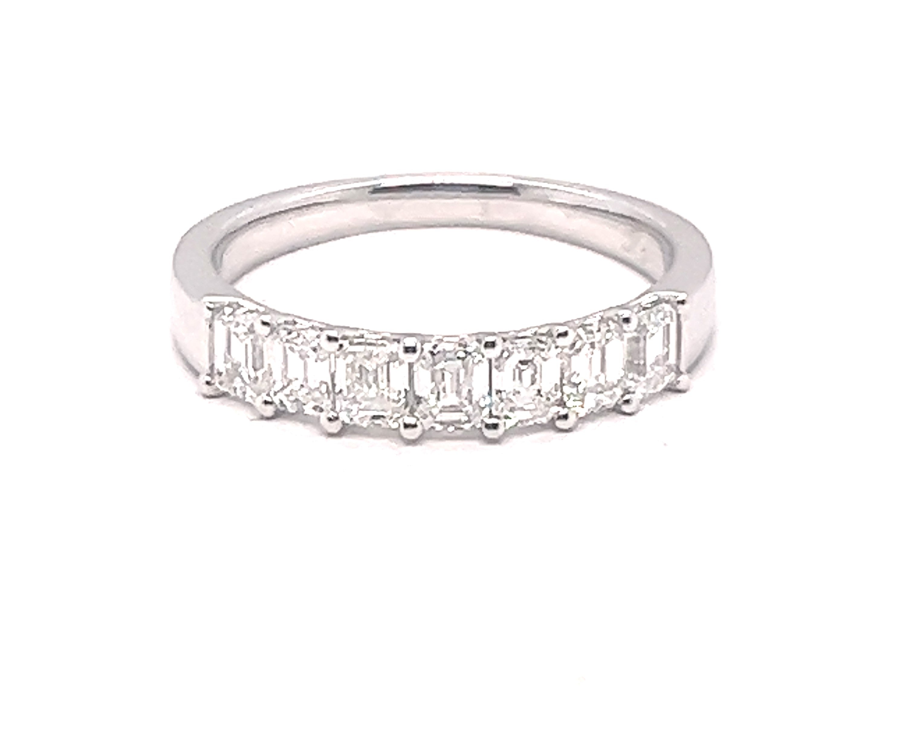 Platinum Seven-Stone Emerald Cut Diamond Band