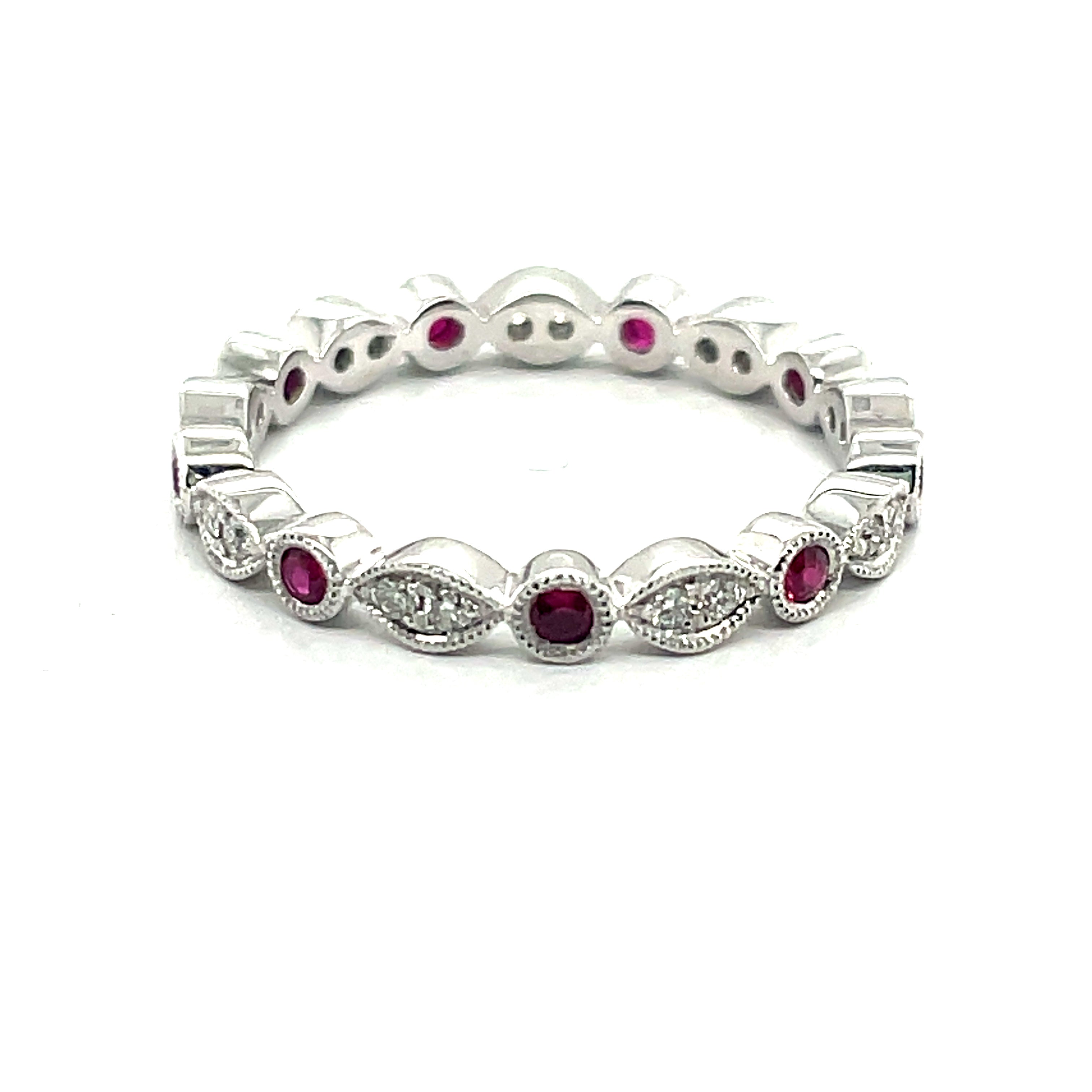Ruby and Diamond Milgrain Eternity Band