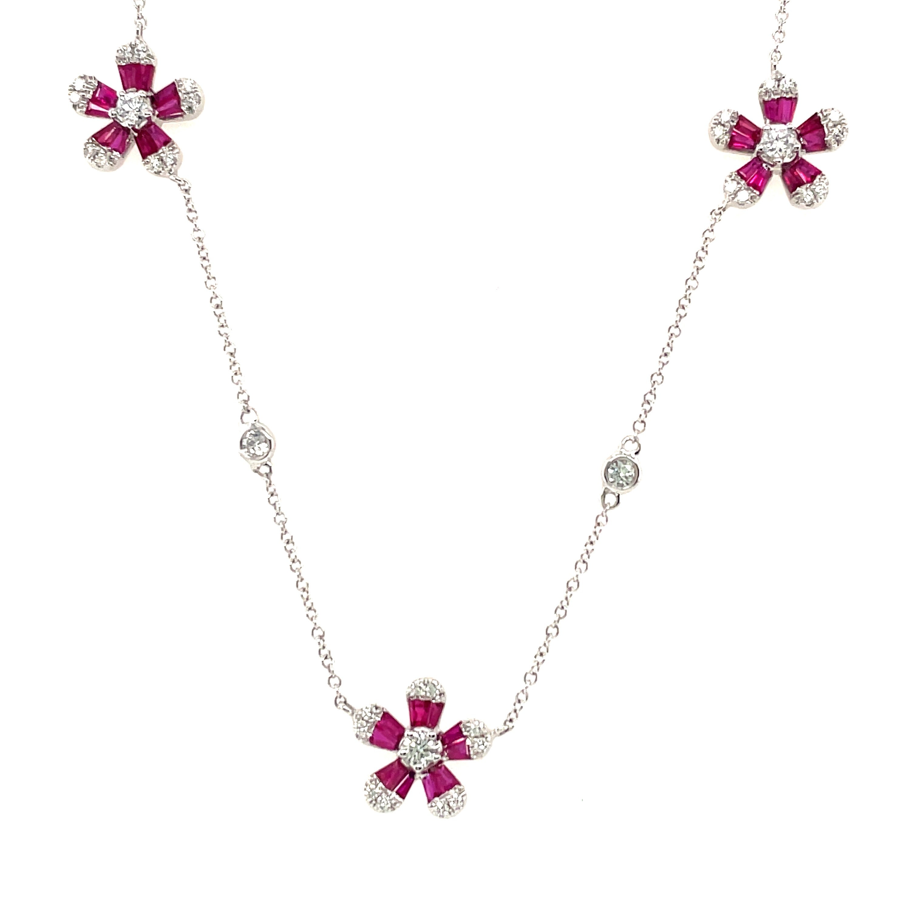 Ruby and Diamond Flower Necklace