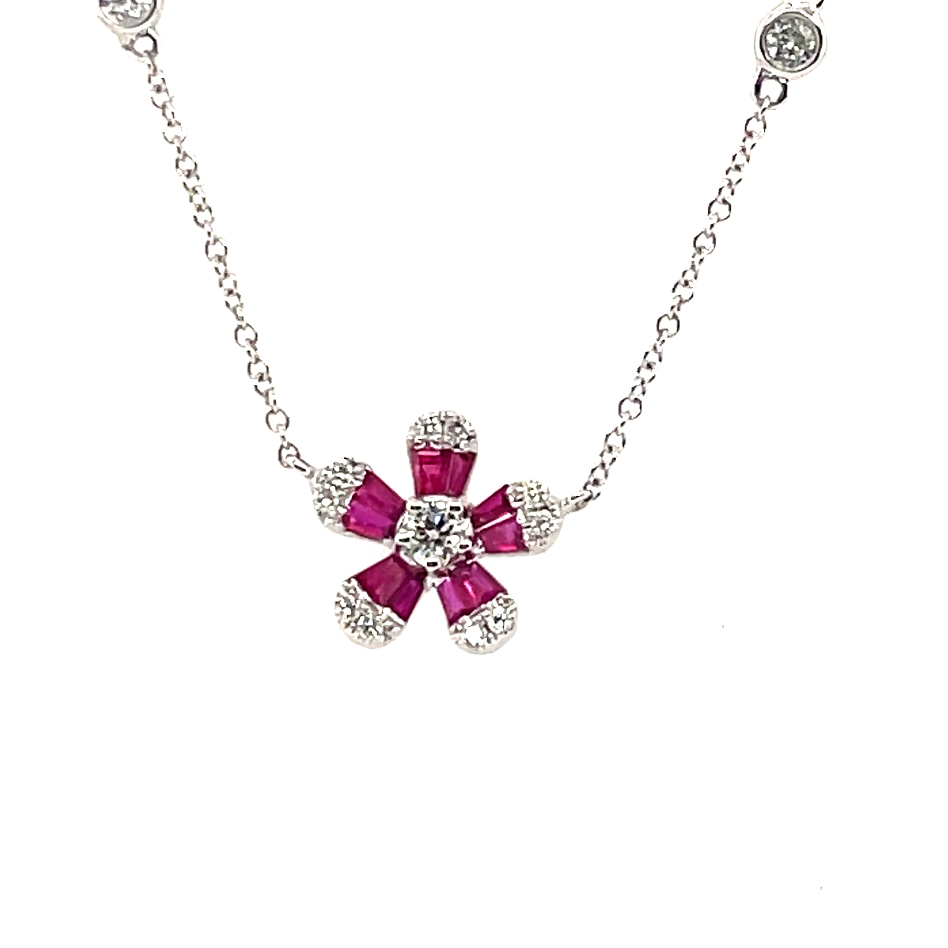 Ruby and Diamond Flower Necklace