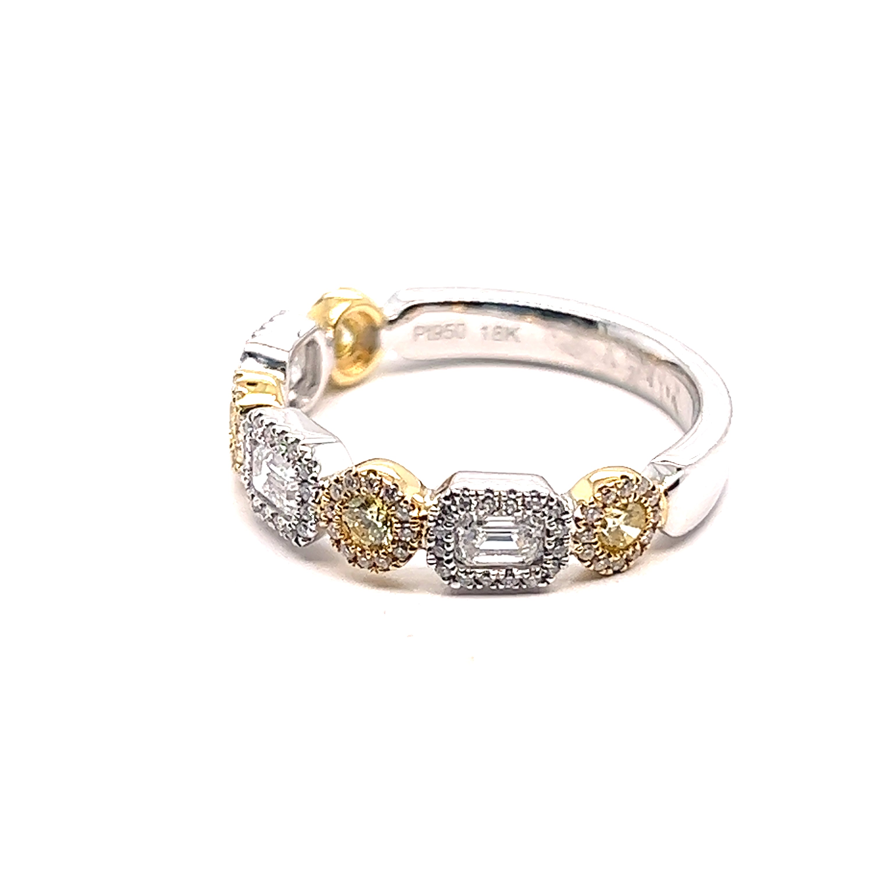 Multi Cut Diamond Halo Two Tone Ring