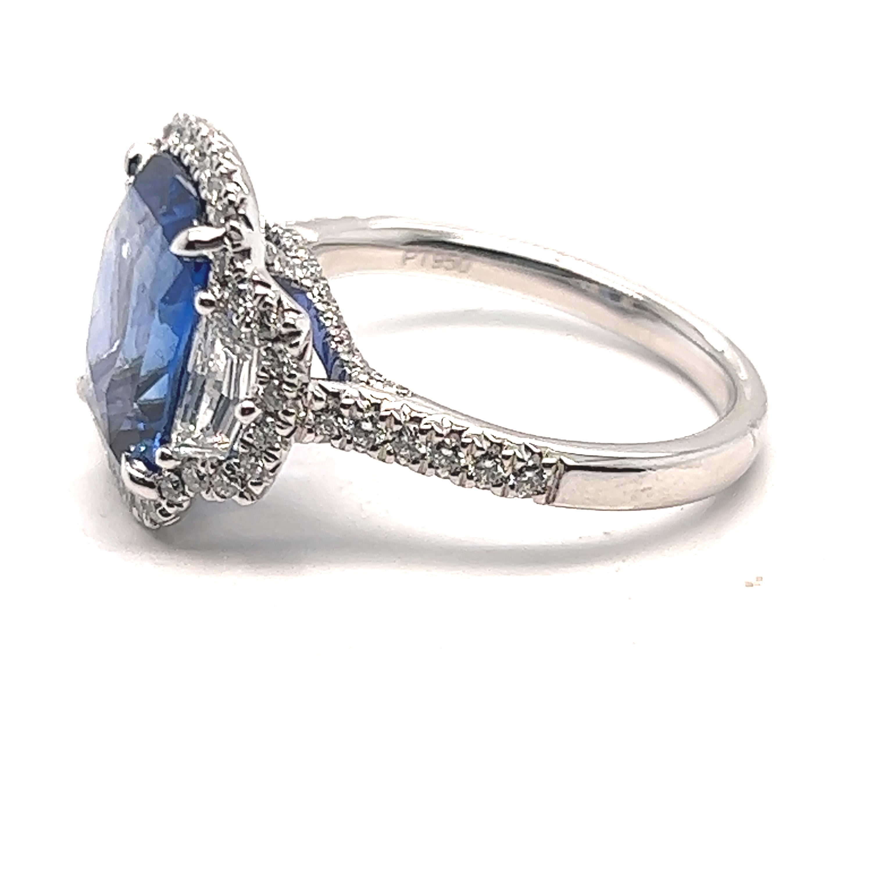 Elongated Cushion Cut Sapphire and Diamond Platinum Ring