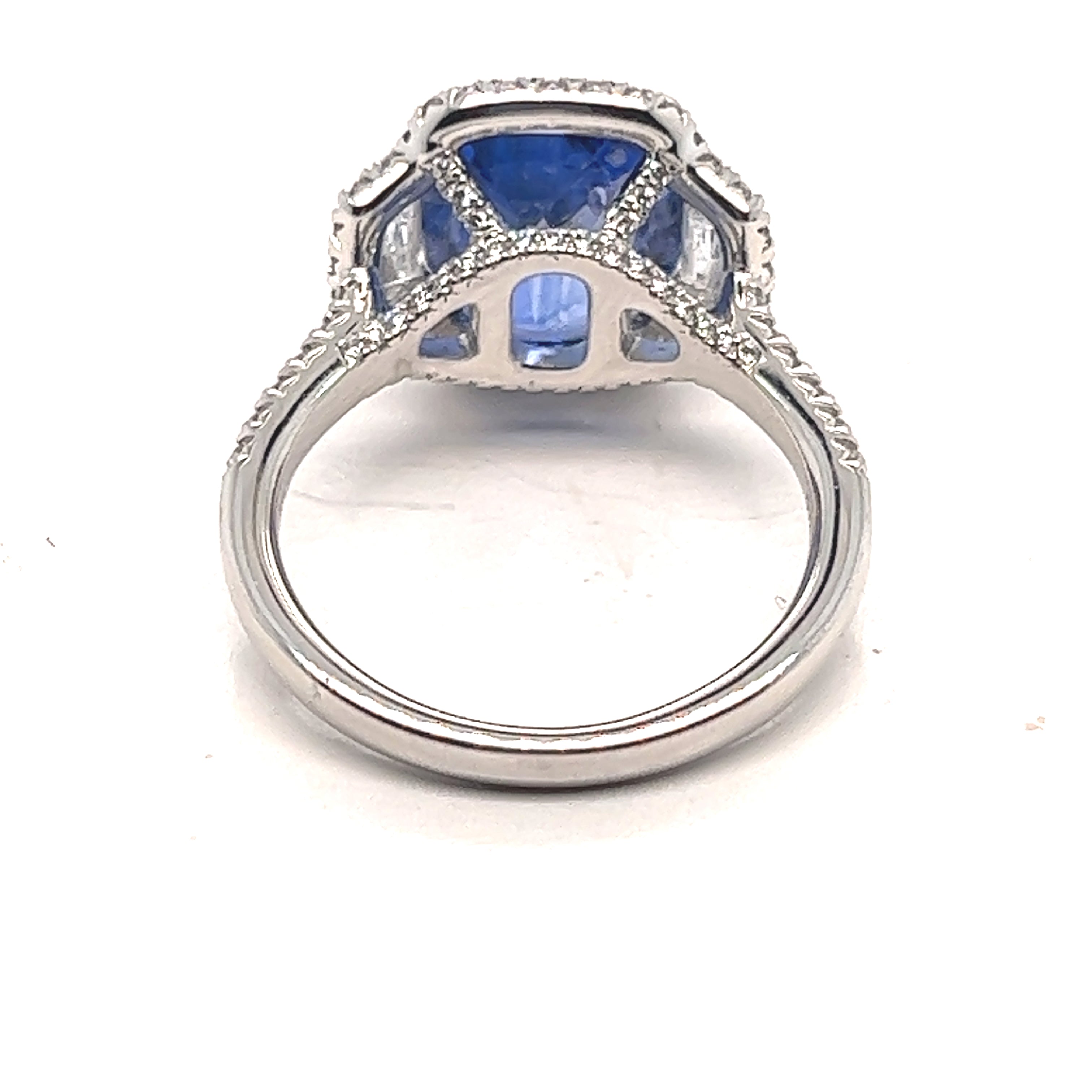 Elongated Cushion Cut Sapphire and Diamond Platinum Ring