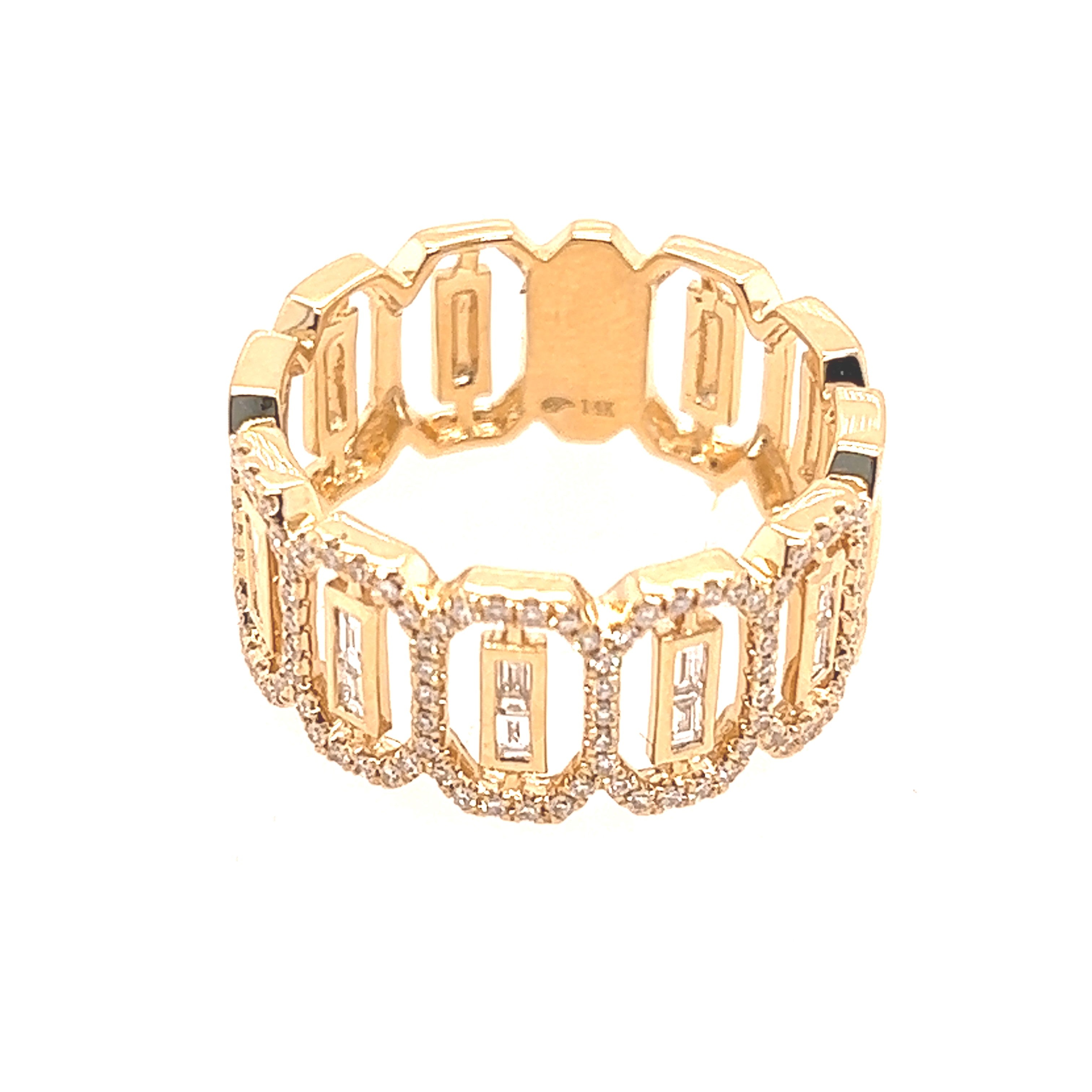 Round and Baguette Diamond Open Ring