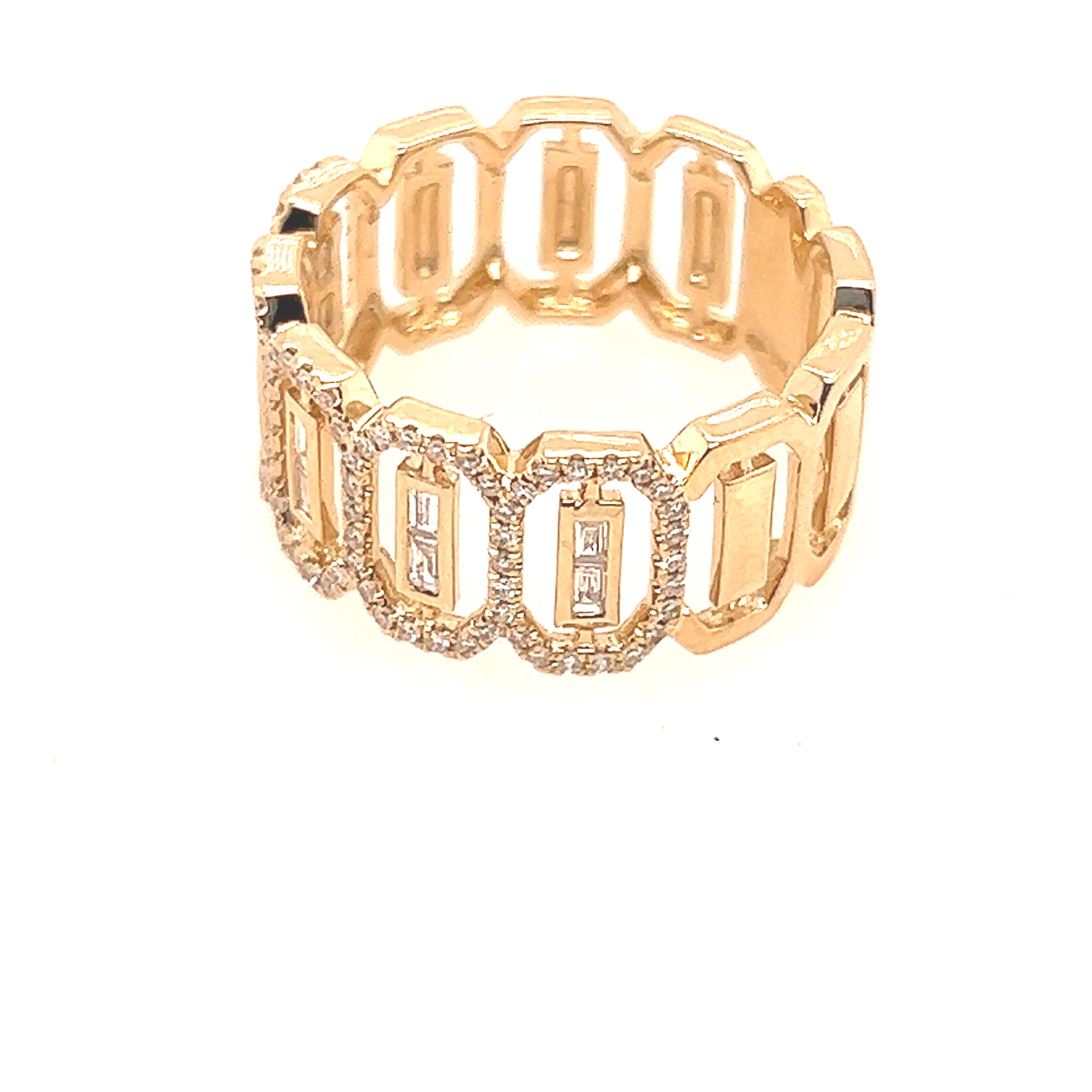 Round and Baguette Diamond Open Ring