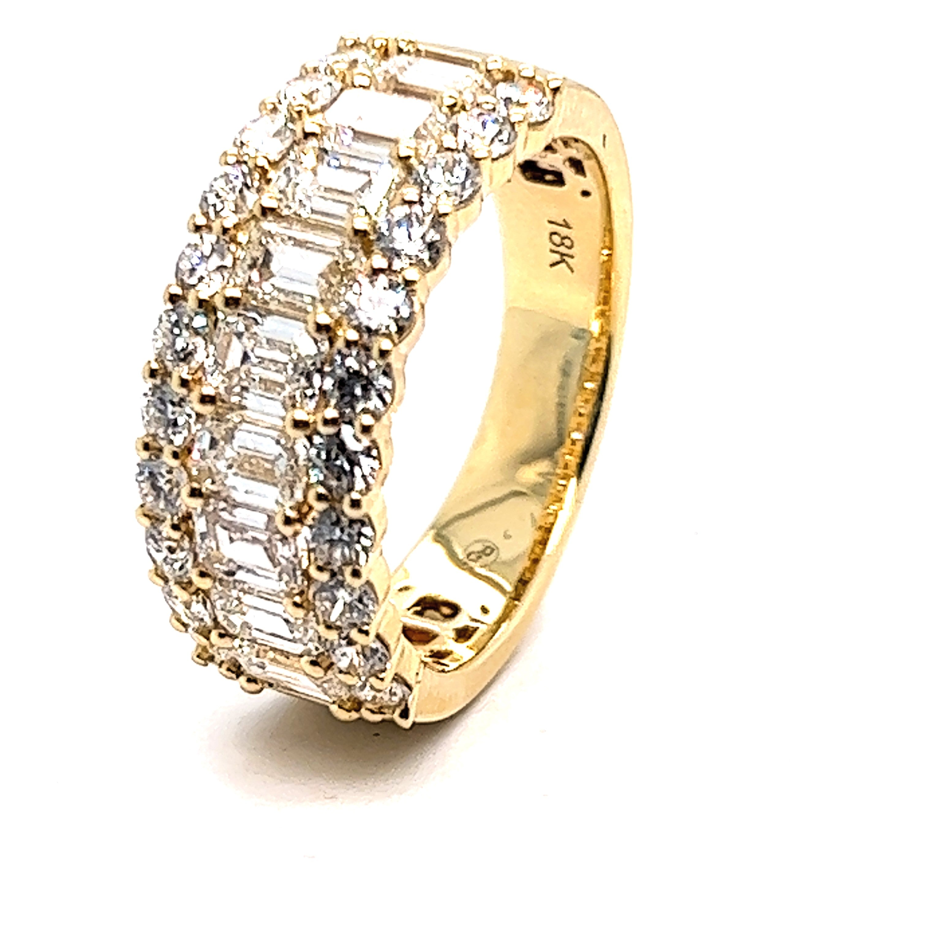 Emerald Cut and Round Diamond Band