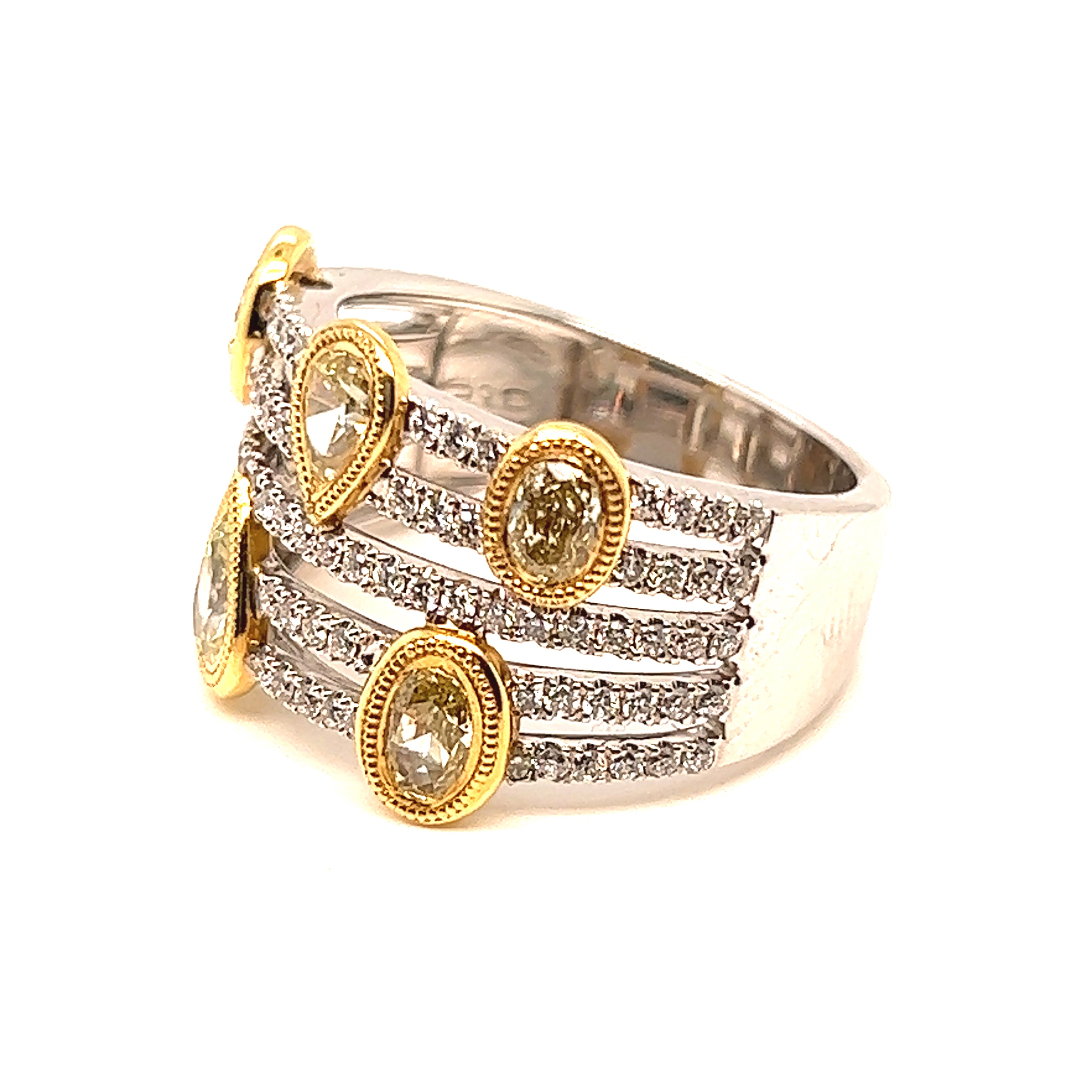 Yellow and White Multi Cut Diamond Ring