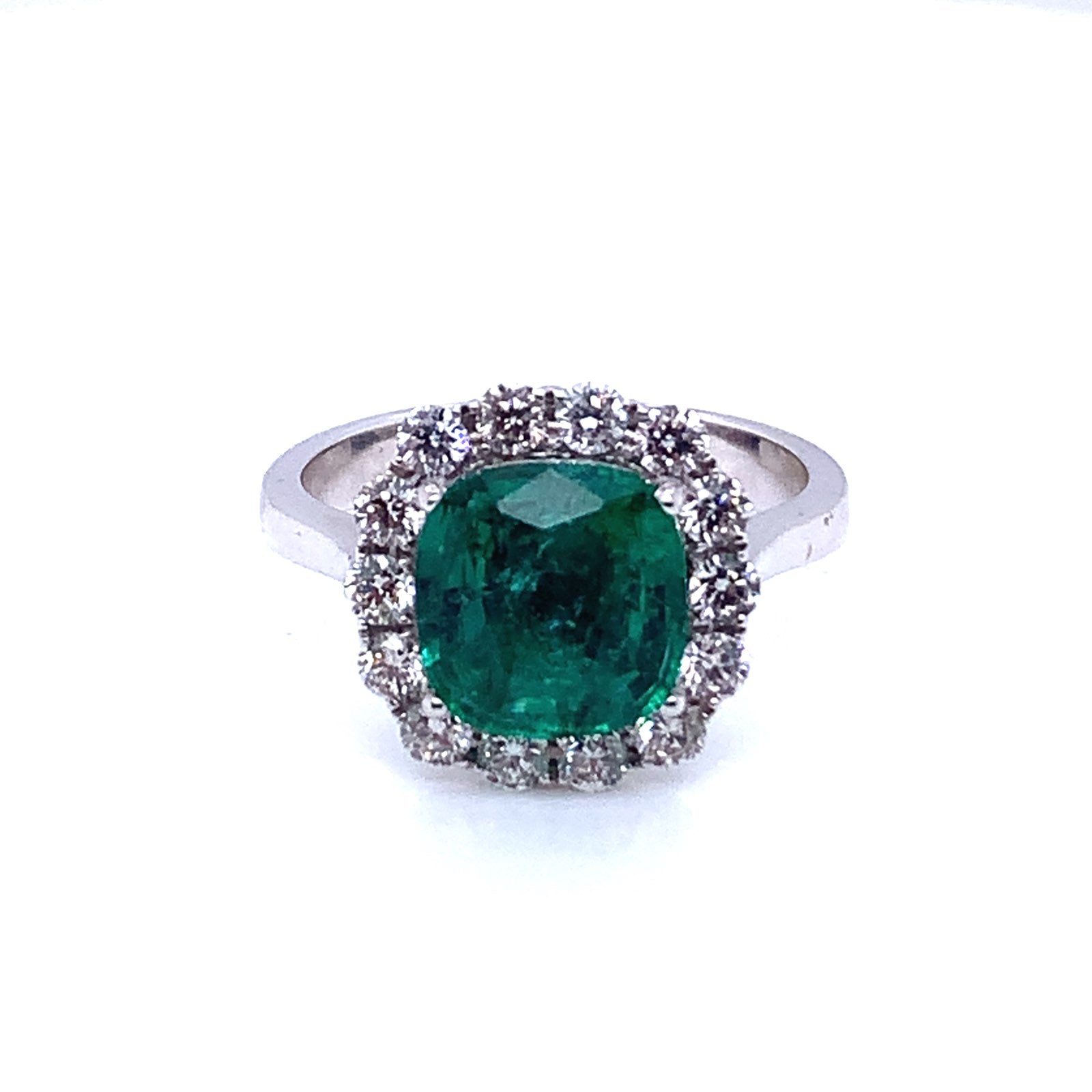 Cushion Cut Emerald Diamond Halo Ring