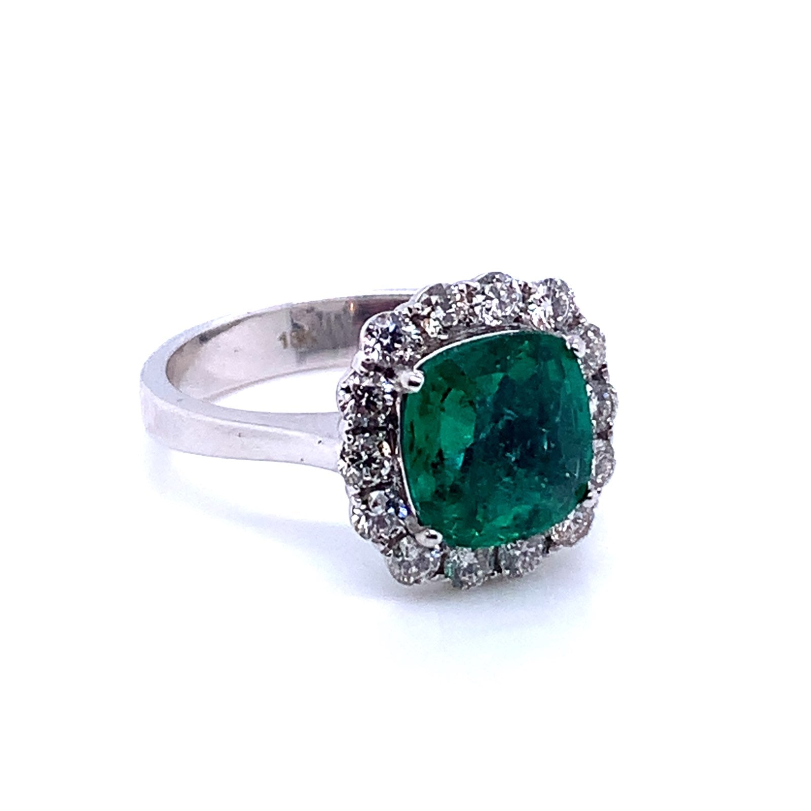 Cushion Cut Emerald Diamond Halo Ring