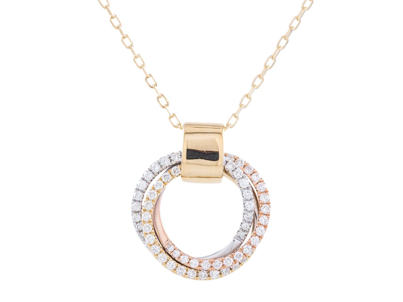 Tri-Tone Diamond Trinity Pendant Necklace