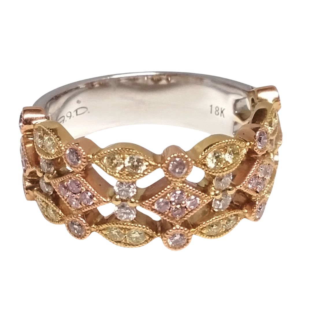 Pink and Yellow Diamond Tri-Tone Statement Band