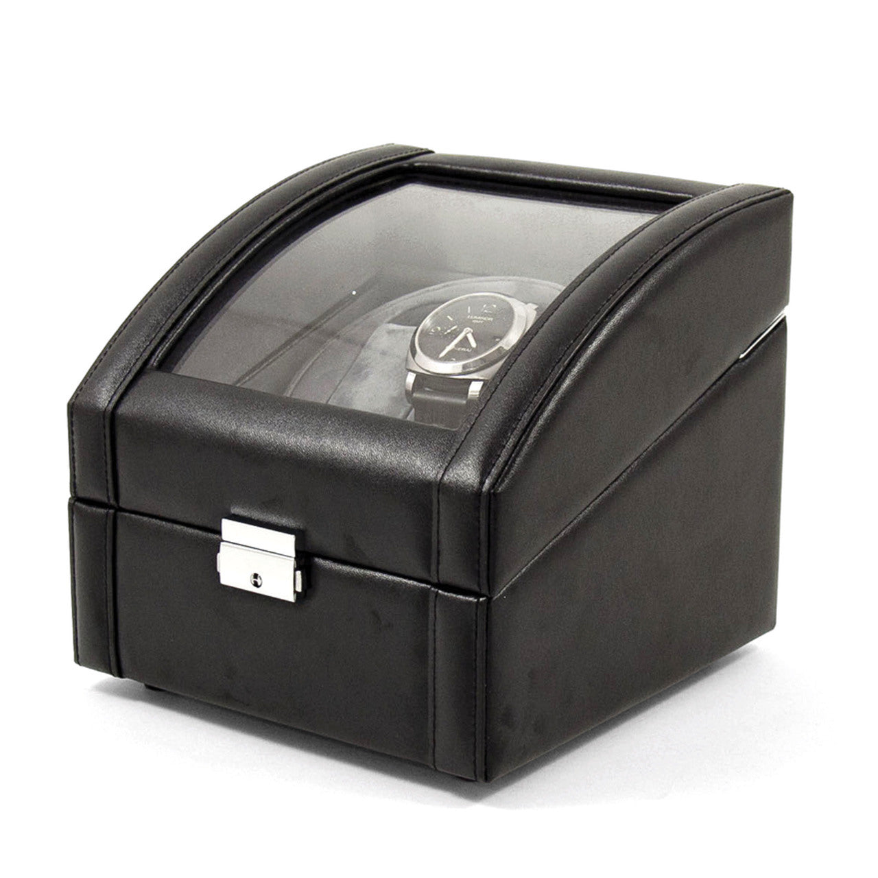 Black Leather Glass Top Dual Watch Winder GM8738