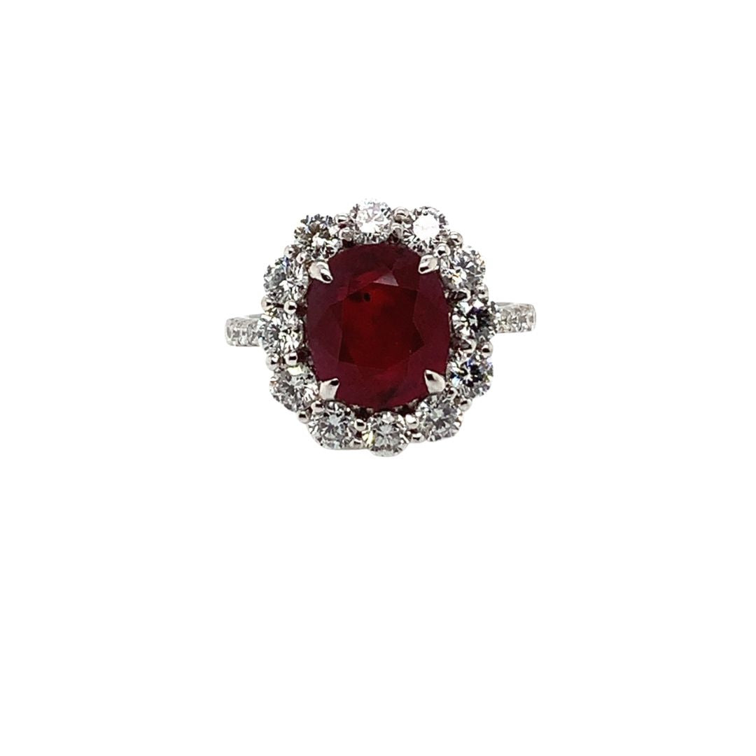 Platinum Round Ruby Diamond Halo Ring