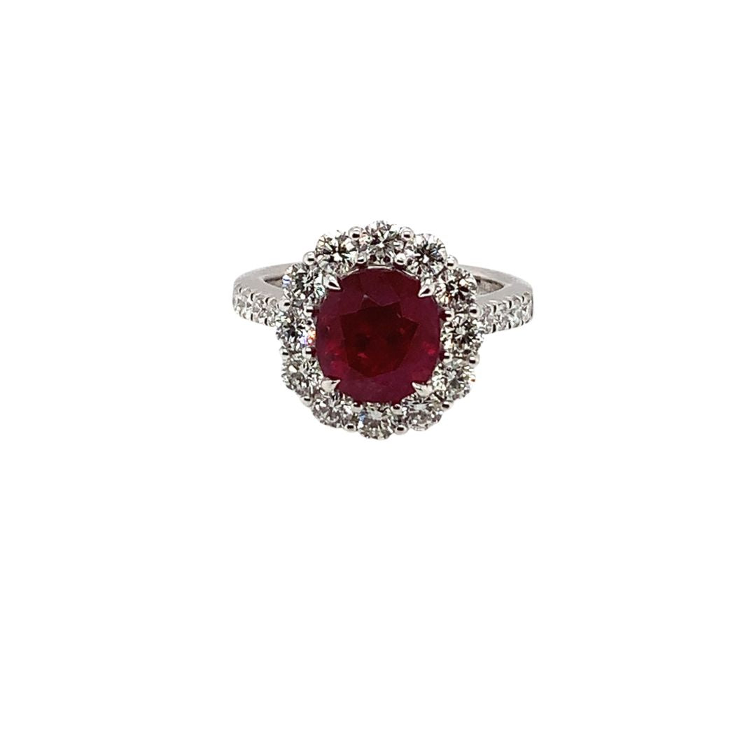 Round Ruby Diamond Halo Ring