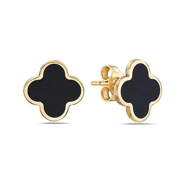 Onyx Clover Stud Earrings