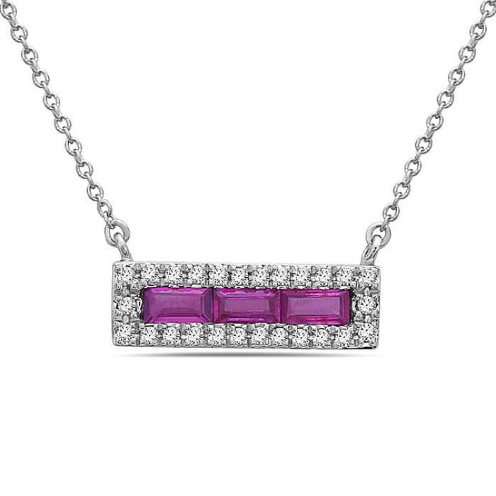 Baguette-Cut Ruby and Diamond Bar Necklace