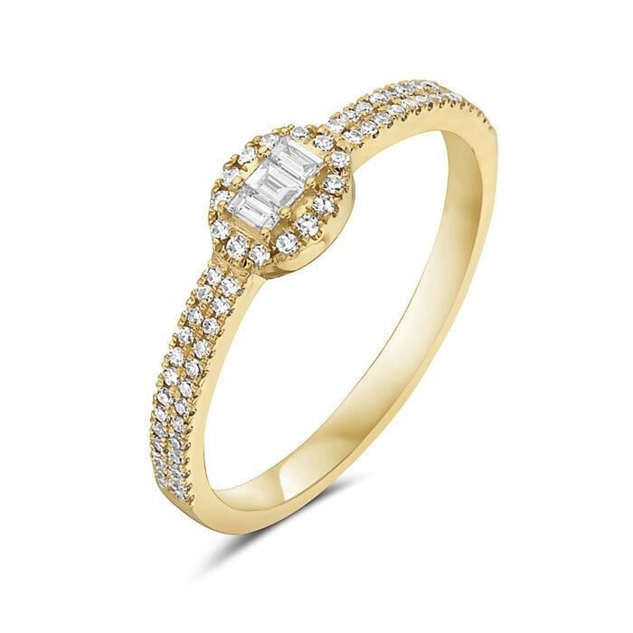 Baguette and Round Diamond Oval Halo Ring