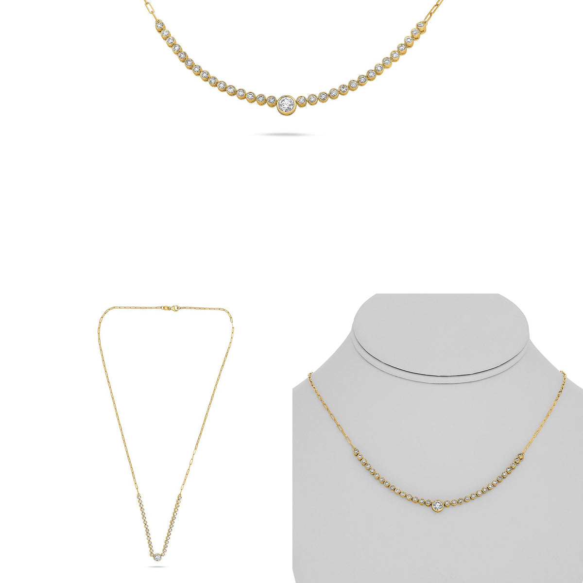 Bezel Set Diamond Paperclip Necklace