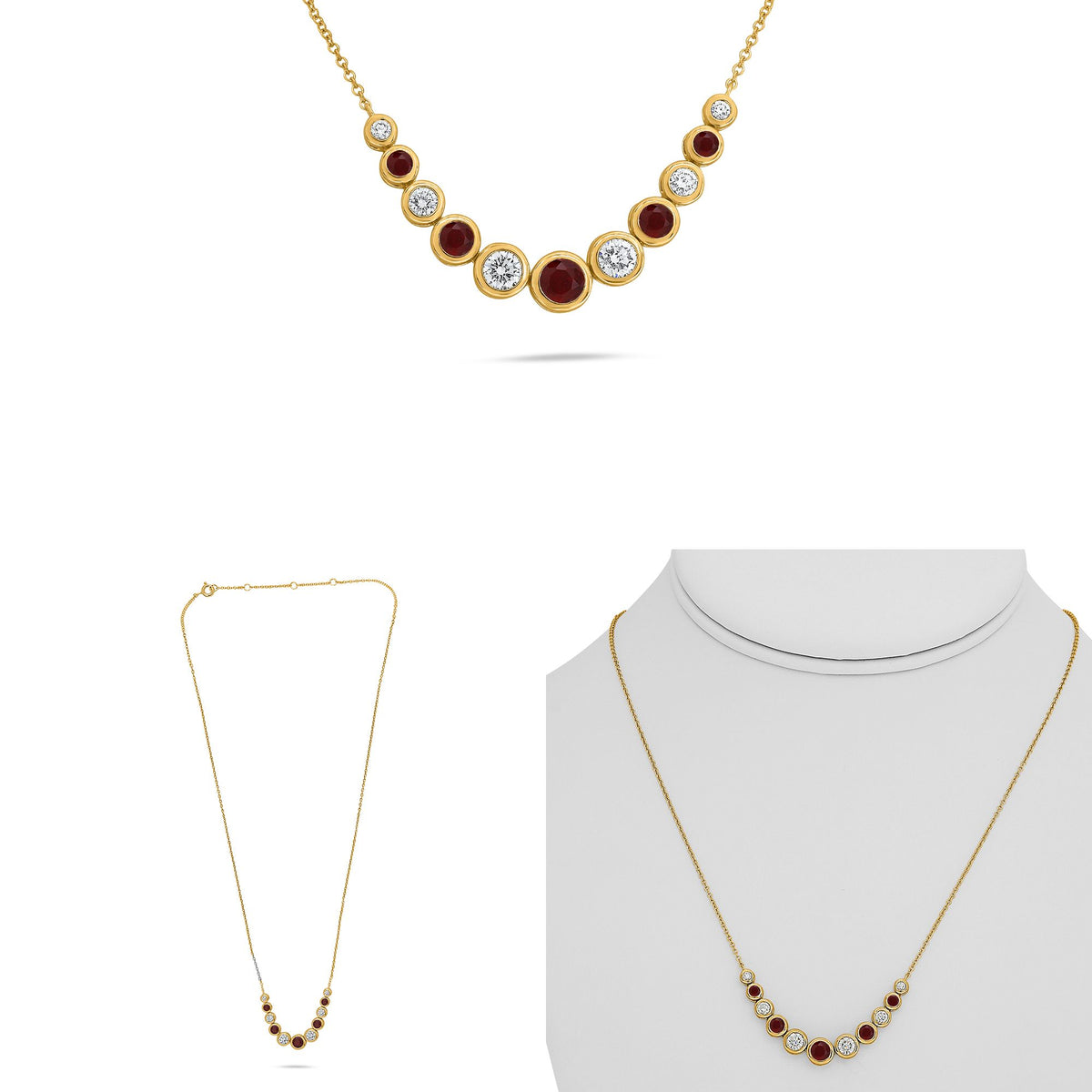 Bezel Set Diamond and Gemstone Necklace