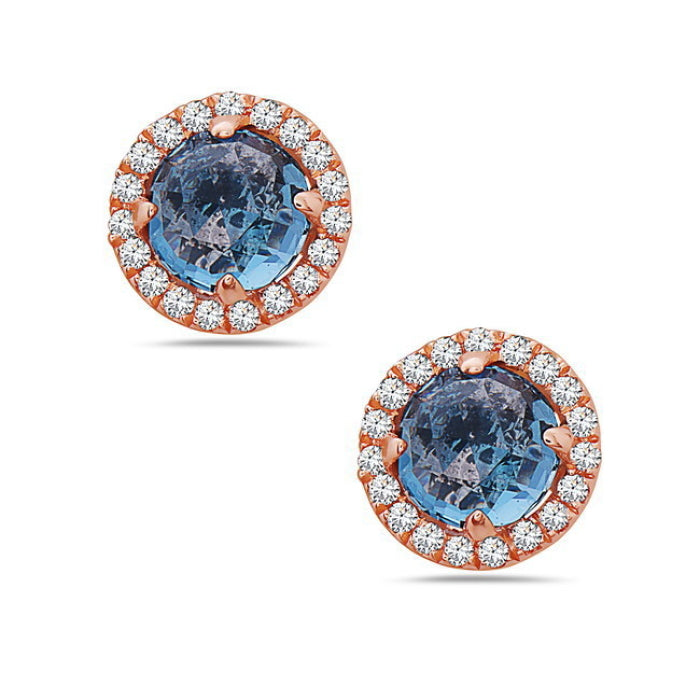 Blue Topaz and Diamond Halo Stud Earrings