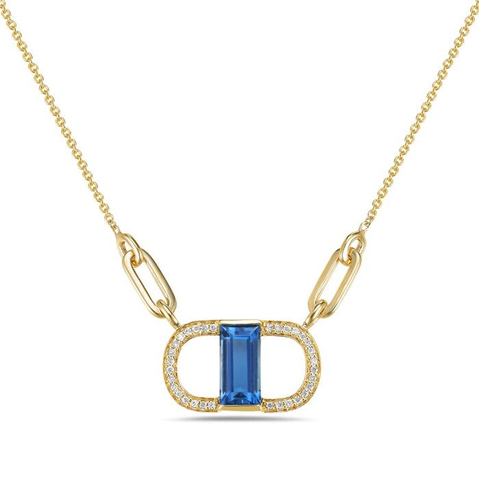 Blue Topaz and Diamond Paperclip Necklace
