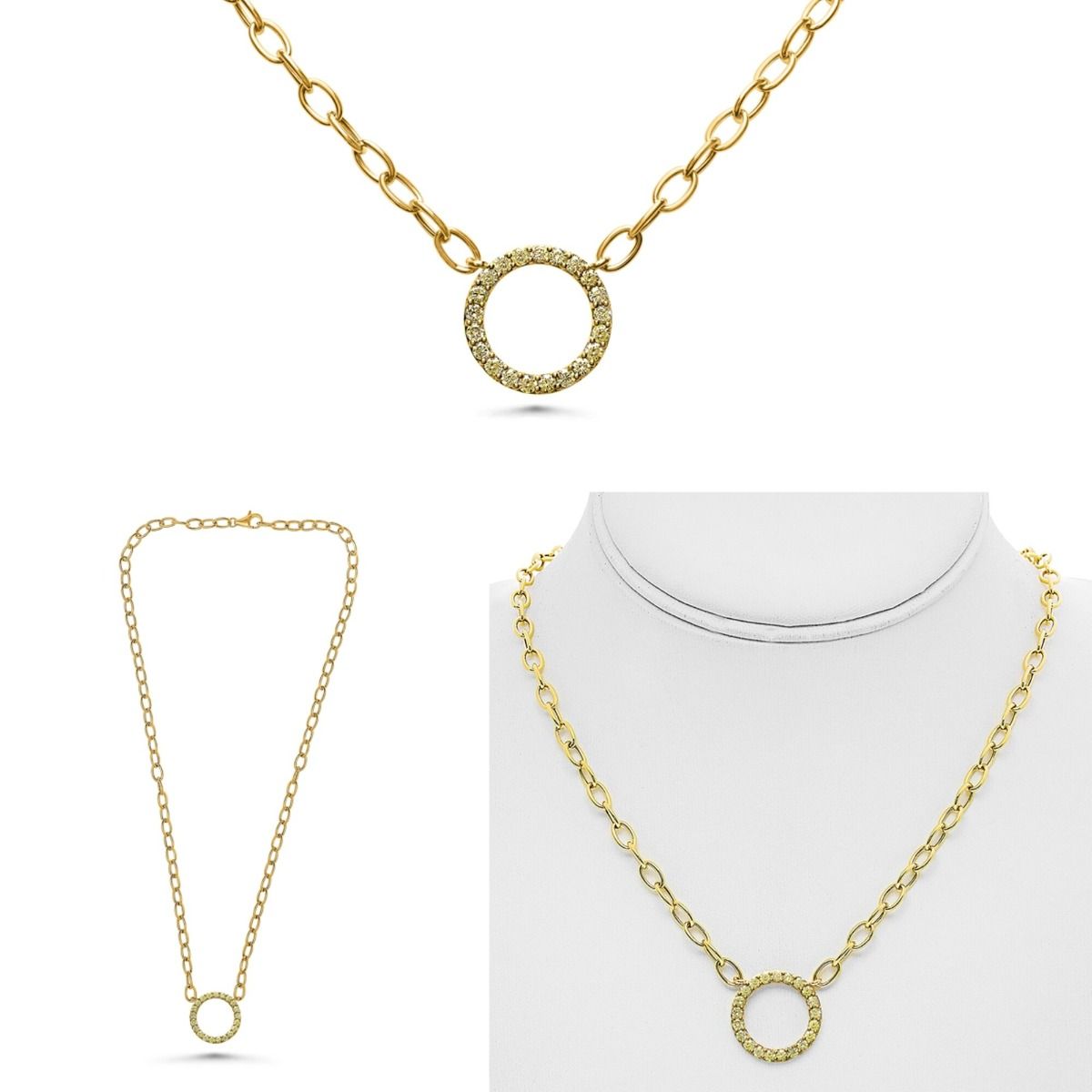 Diamond Circle Pendant Paperclip Necklace