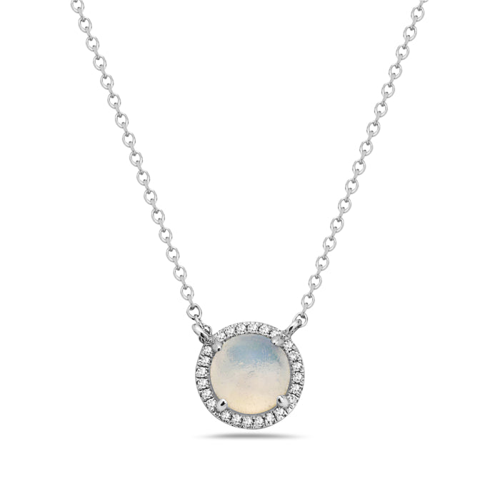 Diamond Halo Opal Pendant Necklace