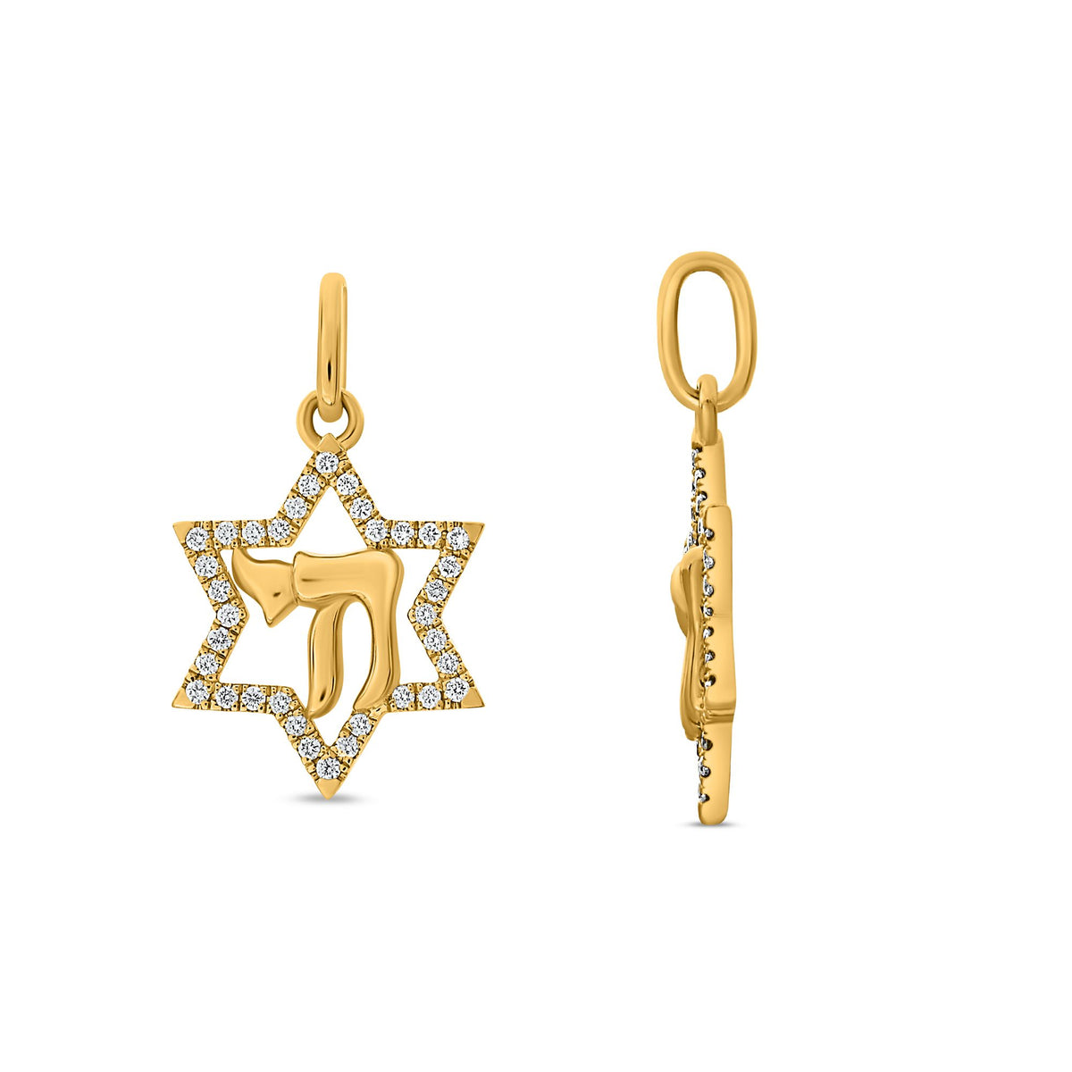 Diamond Star of David Chai Pendant