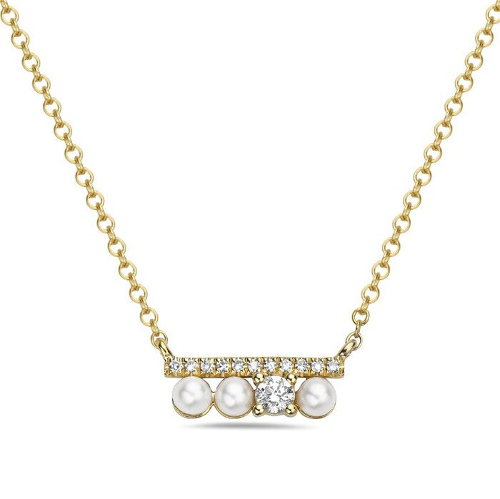 Diamond and Pearl Bar Pendant Necklace