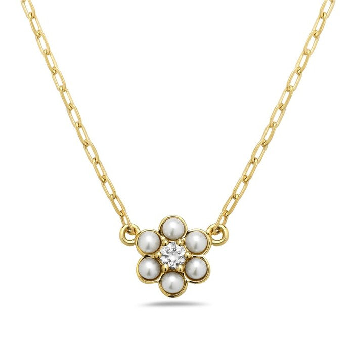 Diamond and Pearl Flower Necklace