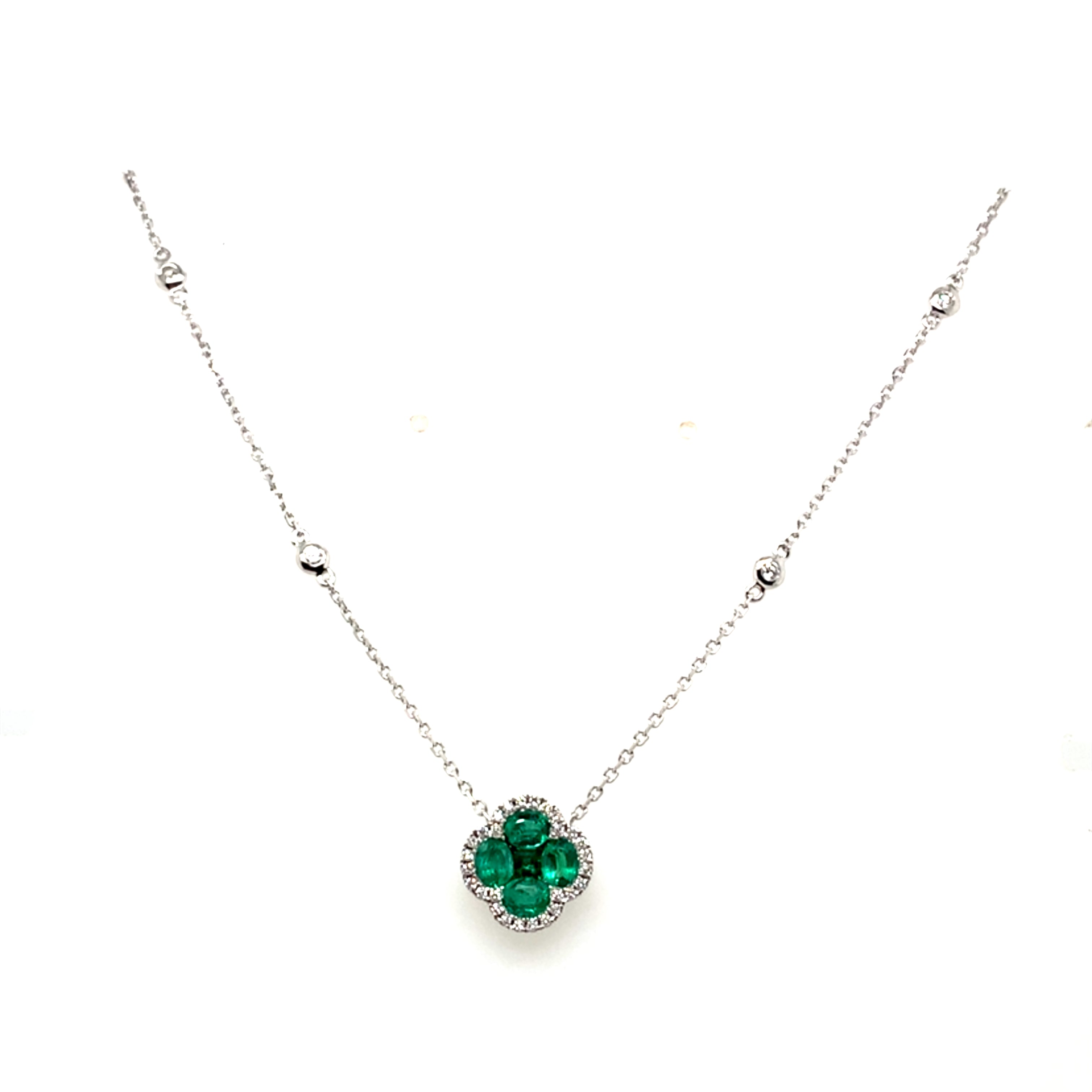 Emerald and Diamond Clover Necklace