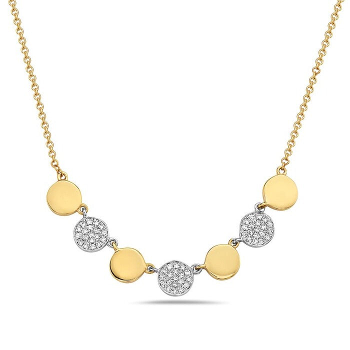 Gold Disc and Diamond Station Necklace
