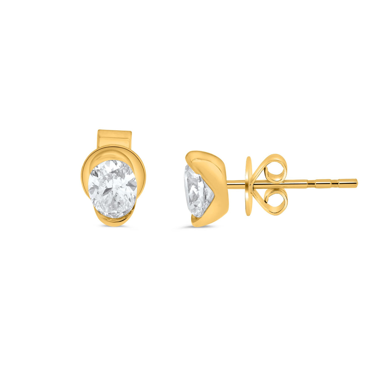 Half Bezel-Set Oval Diamond Stud Earrings