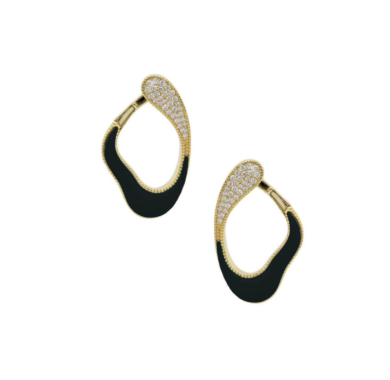 Diamond and Onyx Twisted Oval Earrings