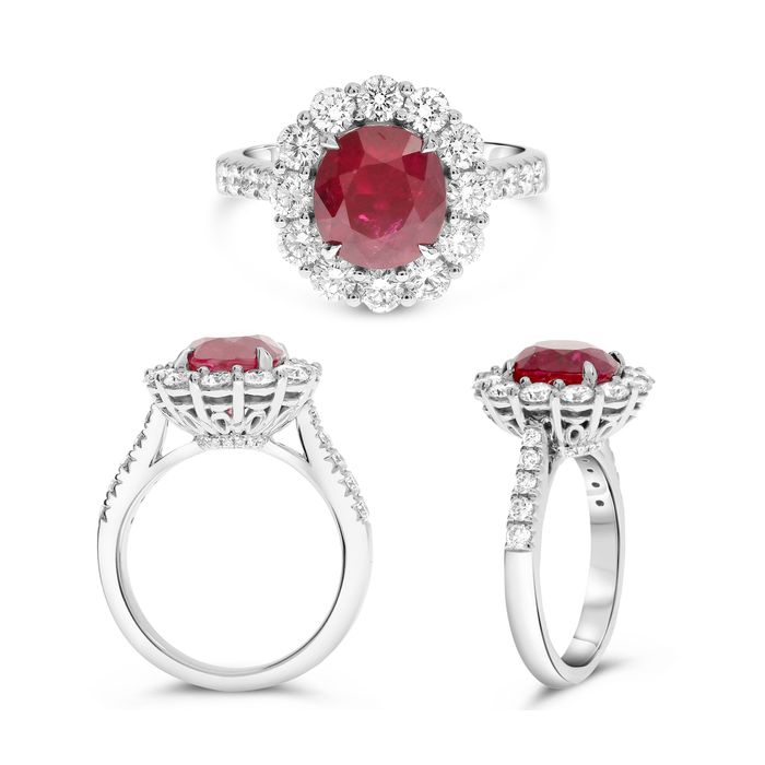 Round Ruby Diamond Halo Ring