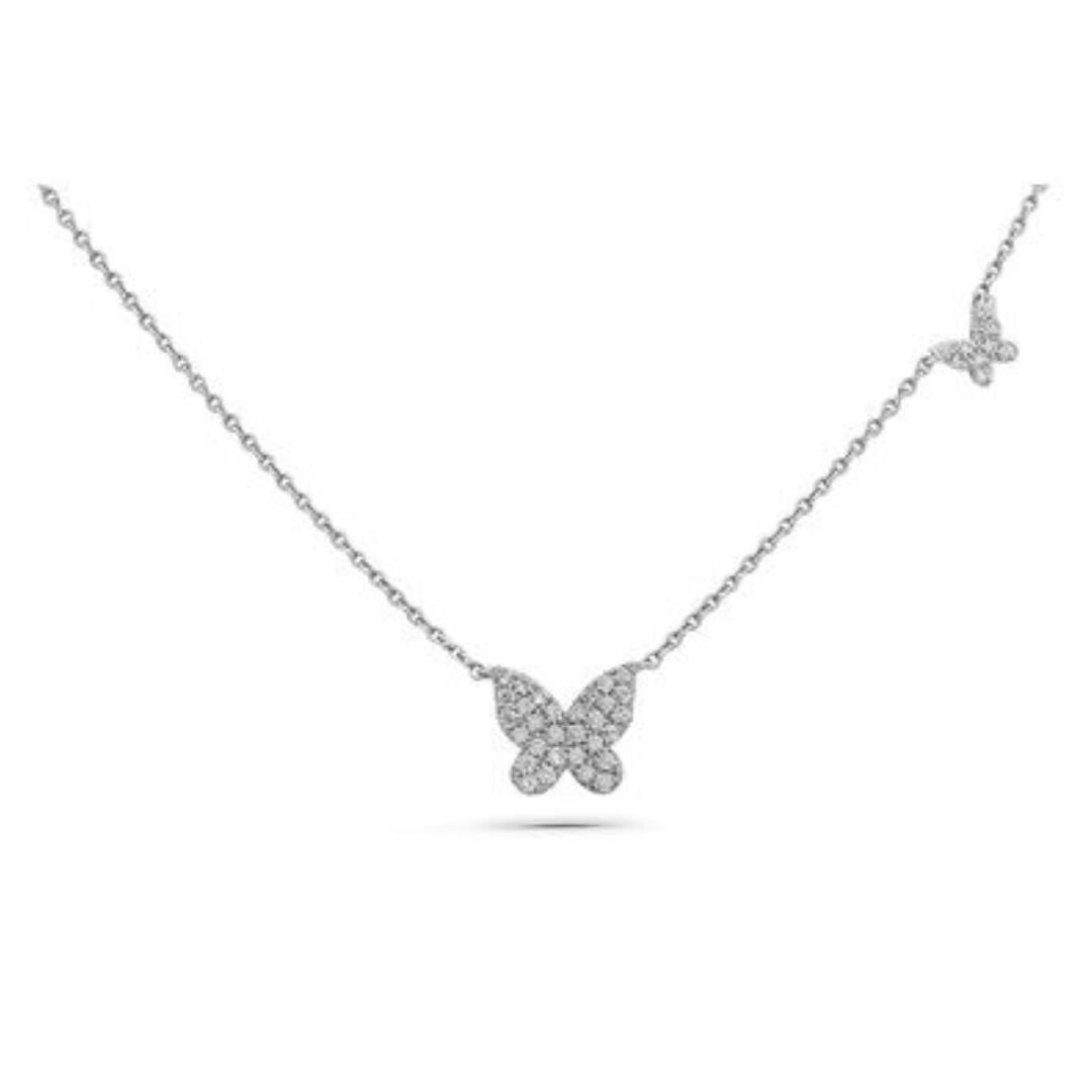 Diamond Pave Butterfly Pair Necklace