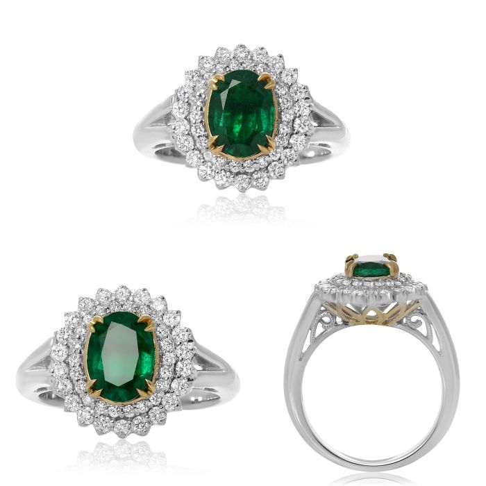 Oval Emerald Diamond Halo Ring