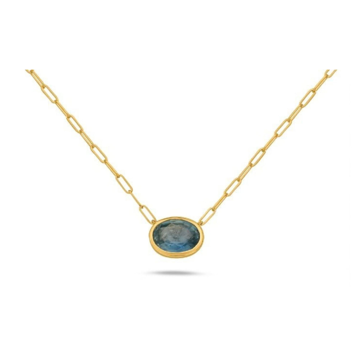 Oval Green Sapphire Pendant Paperclip Necklace