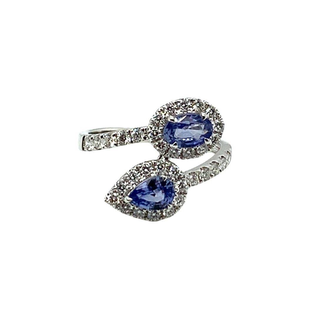 Oval and Pear Sapphire and Diamond Bypass Ring