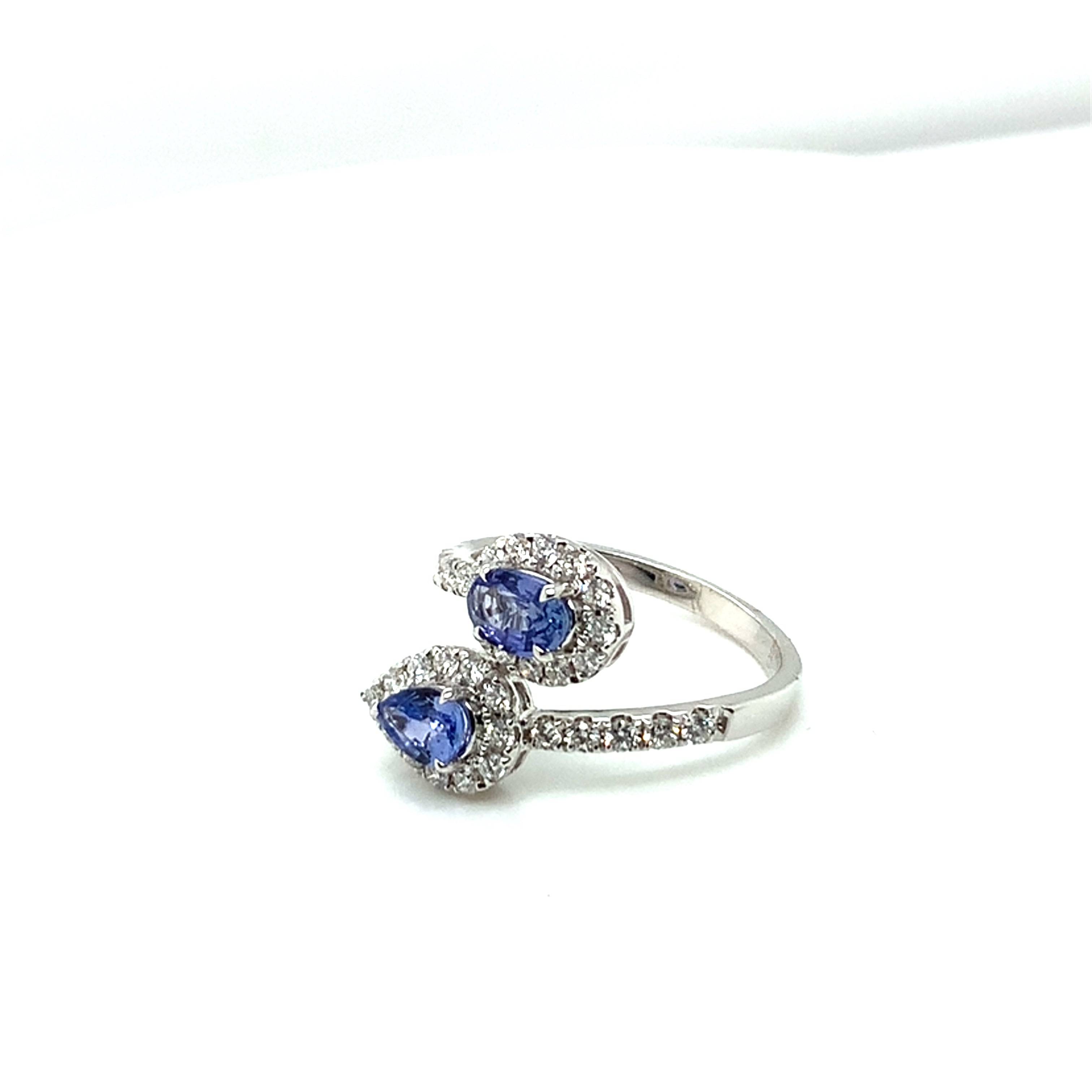 Oval and Pear Sapphire and Diamond Bypass Ring