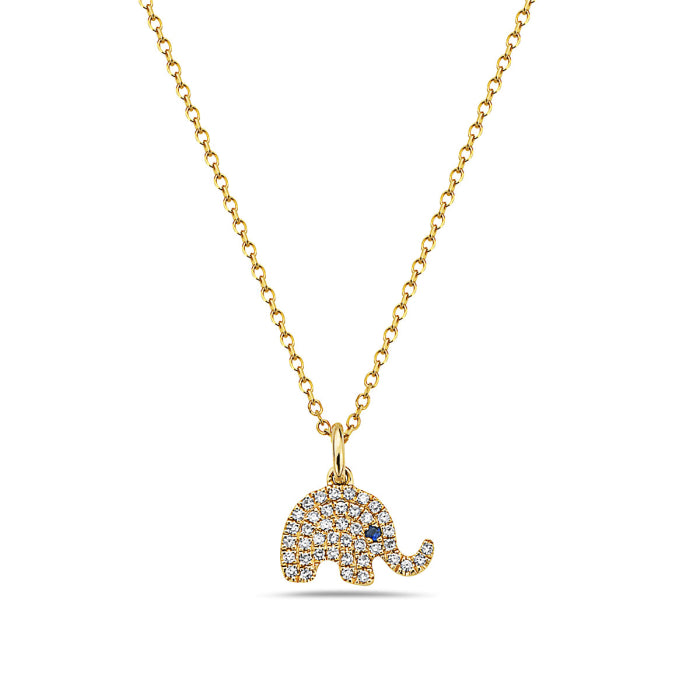 Diamond and Sapphire Elephant Pendant Necklace