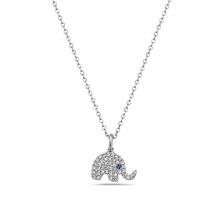 Diamond and Sapphire Elephant Pendant Necklace