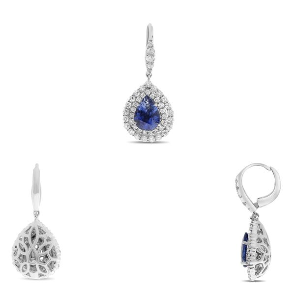 Pear-Shaped Sapphire and Diamond Halo Dangle Earrings
