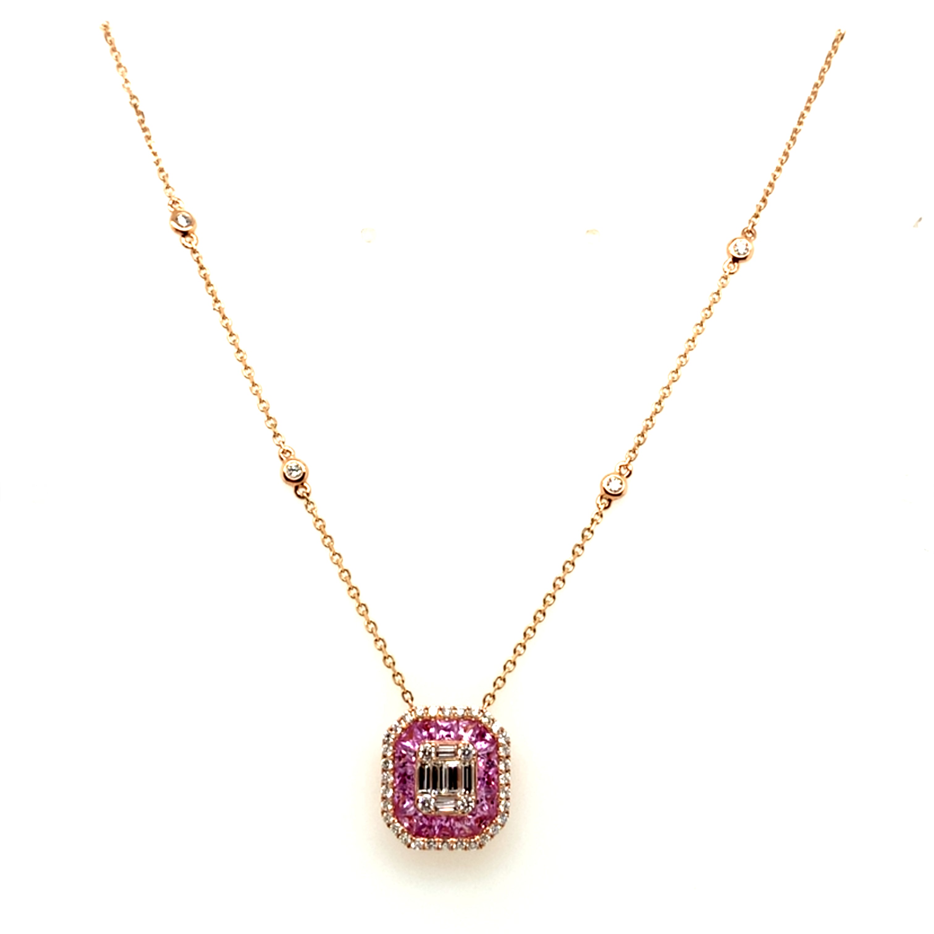 Pink Sapphire and Diamond Pendant Necklace
