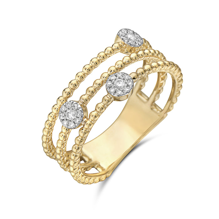 Diamond Beaded Triple Row Fashion Ring