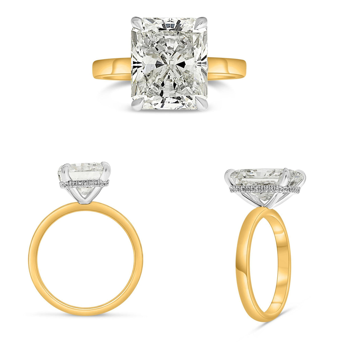 Radiant Cut Diamond Solitaire Hidden Halo Engagement Ring