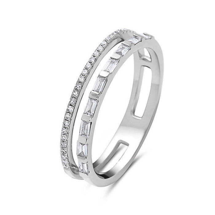 Round and Baguette Diamond Double Row Band
