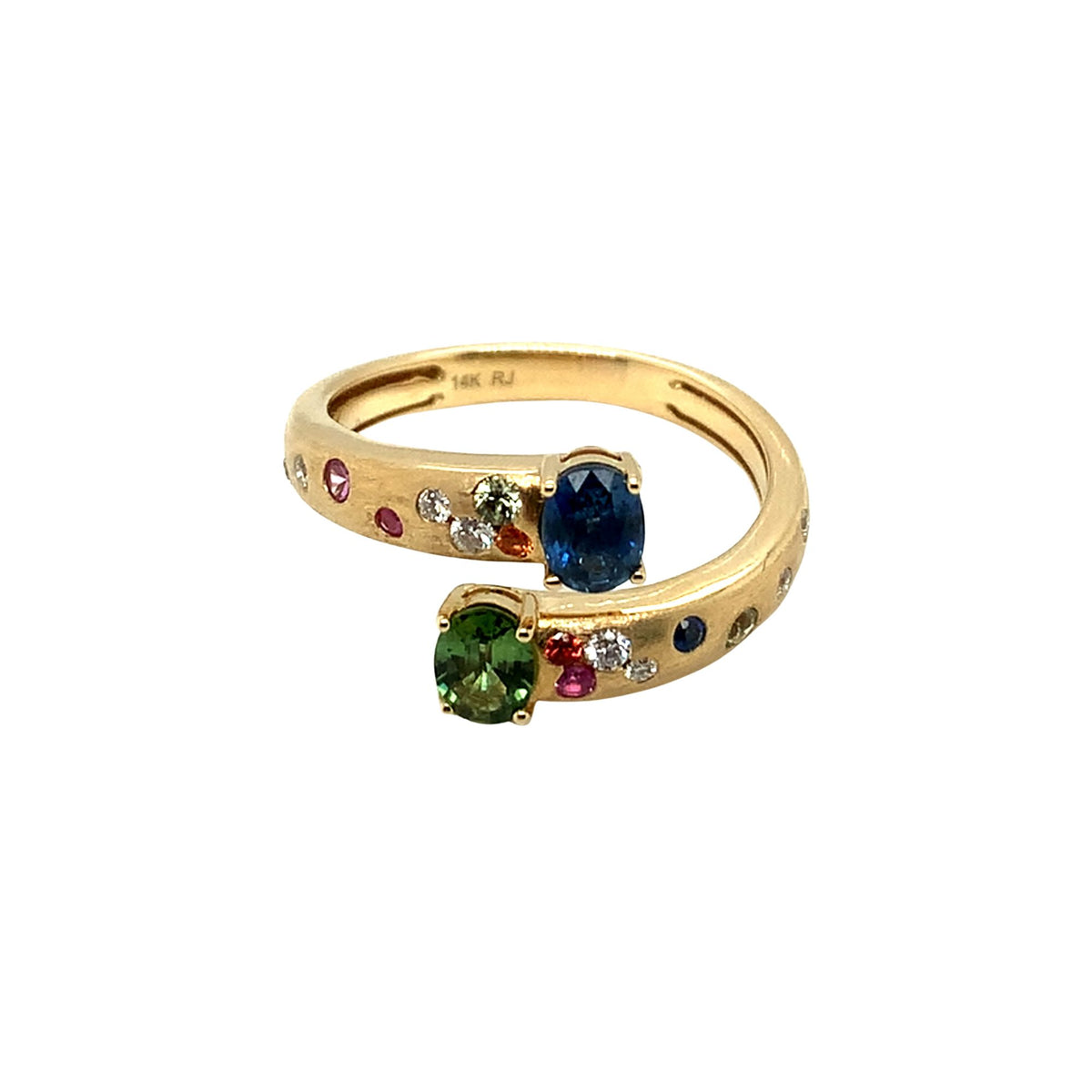 Sandblasted Multicolored Sapphire Bypass Ring