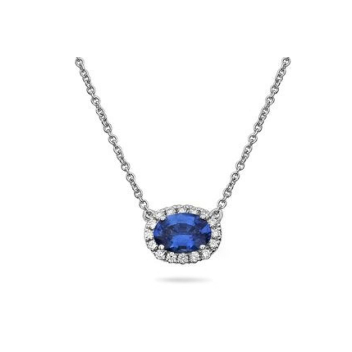 Sapphire and Diamond Halo Pendant Necklace