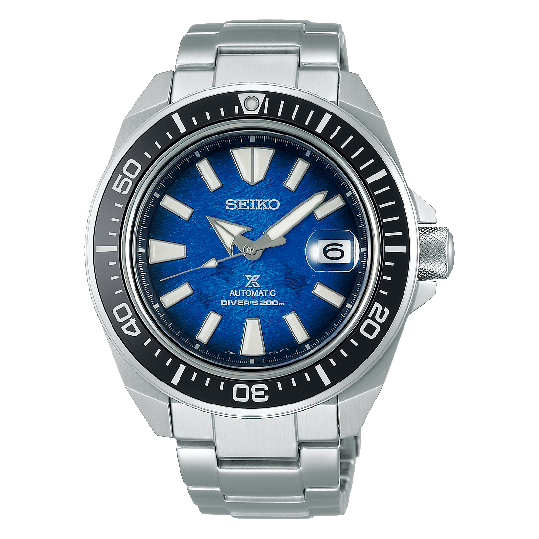 Seiko watch with a blue face and stainless steel bracelet